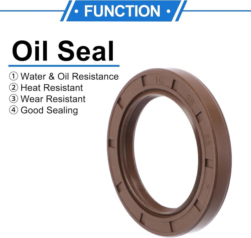 VekAuto Universal Oil Seal TC Double Lip W Steel Spring Seal Ring Rotary Shaft Seal 38x55x7mm High Pressure FKM Rubber Brown 2 Pcs - Image 3
